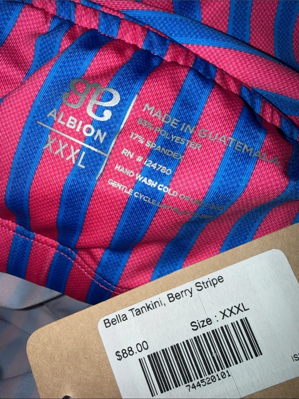 Albion Berry Stripe Tankini Ruched Midi Bottoms Set NWT Size XXXL